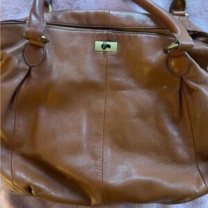 J. Crew Brown Leather Tote with Turn-Lock Detail